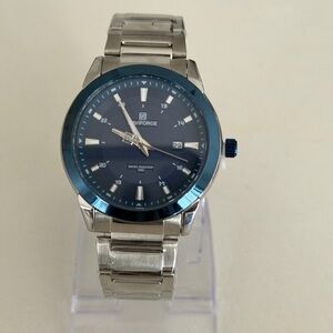 Men's Silver and Blue Watch